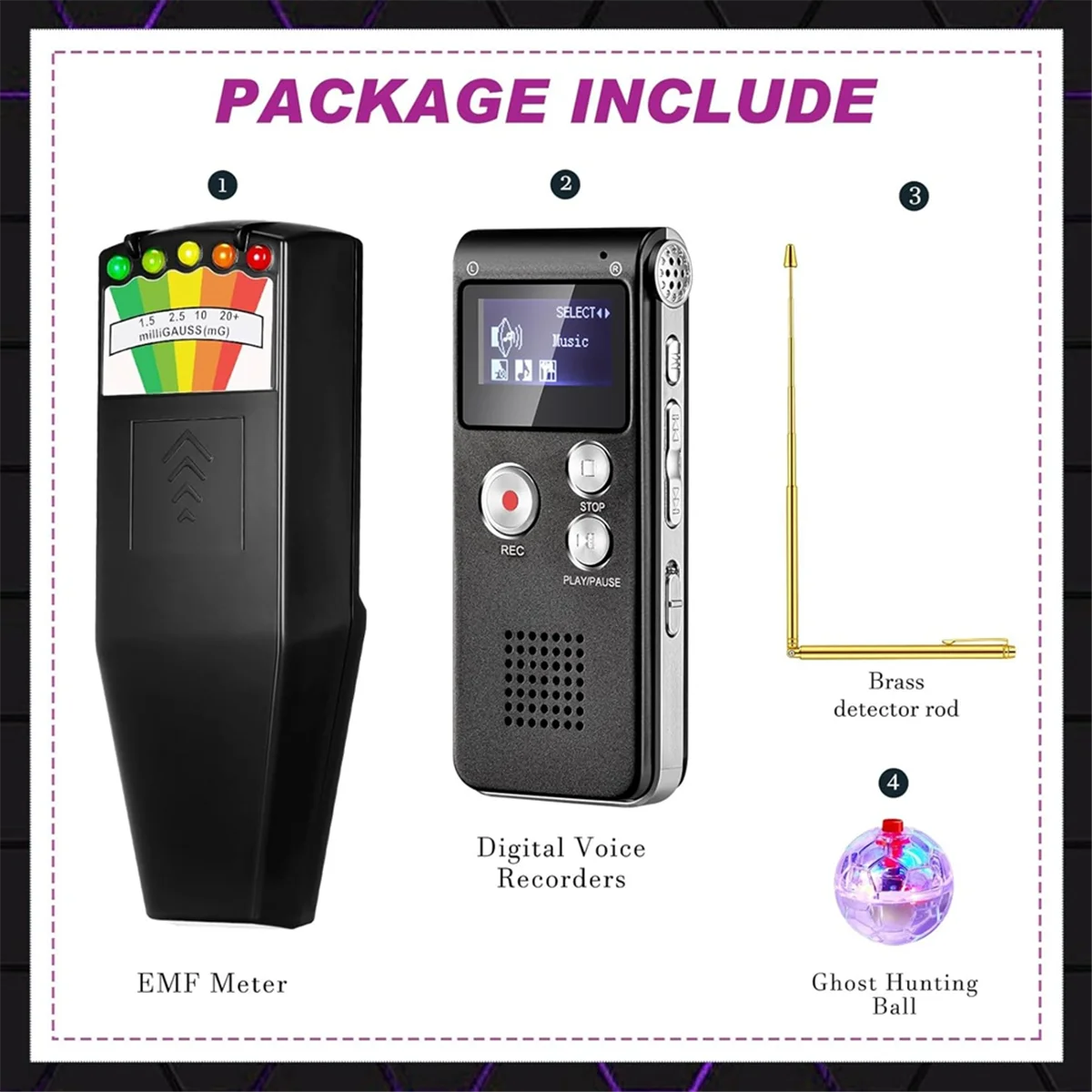 Kit "Chasse aux Fantômes N2" / EMF + Enregistreur + Baguettes de Cuivre